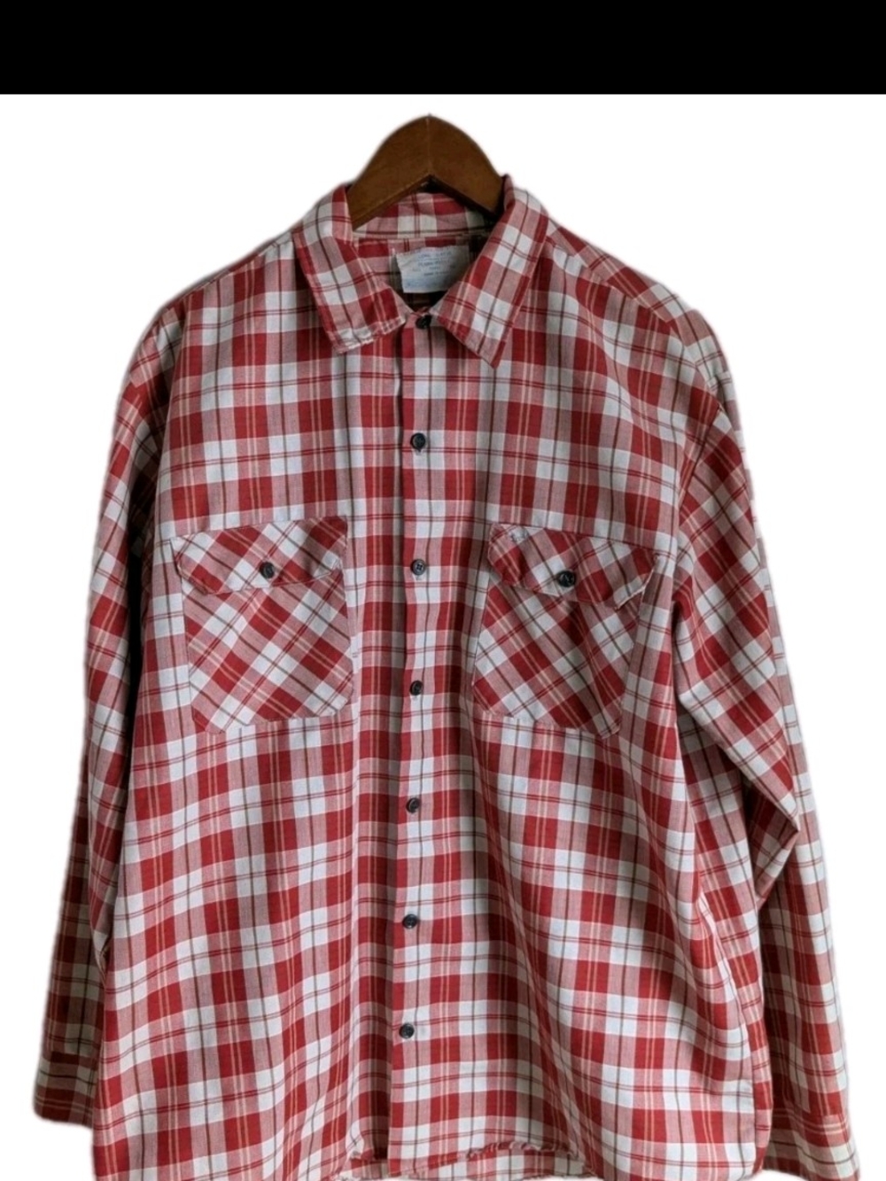 VTG 70s Sears Fieldmaster Perma-Prest Shirt Men XLT Red Plaid Button Up USA Made